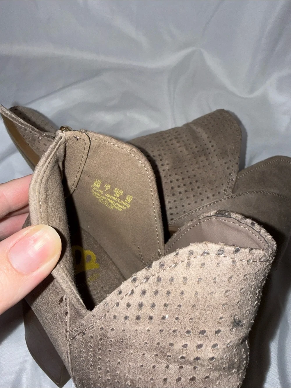 Fergalicious Taupe Perforated Suede Ankle Booties